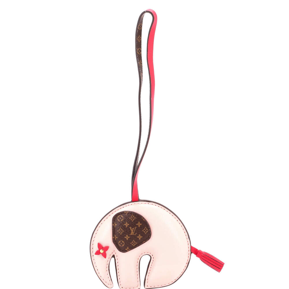 Louis Vuitton Elephant Bag Charm Leather with Monogram Canvas